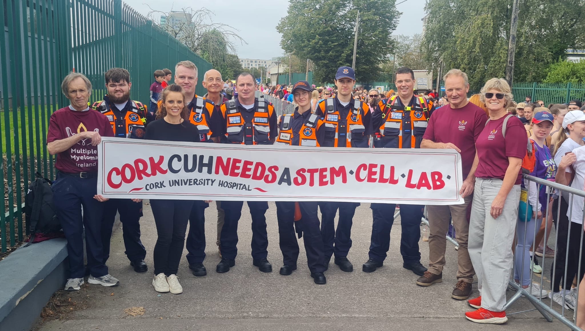 Community supporters with CUH stem cell lab banner